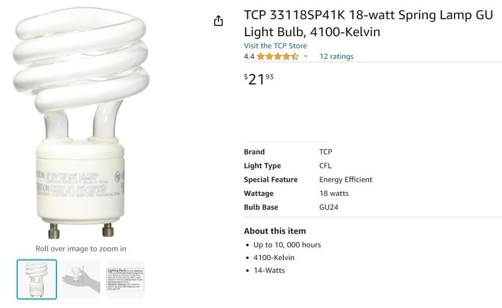 (12) TCP GU24 Spring Lamp Light Bulbs