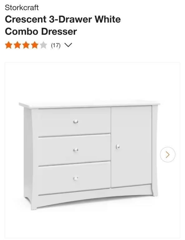 Crescent 3 Drawer Combo Dresser-White