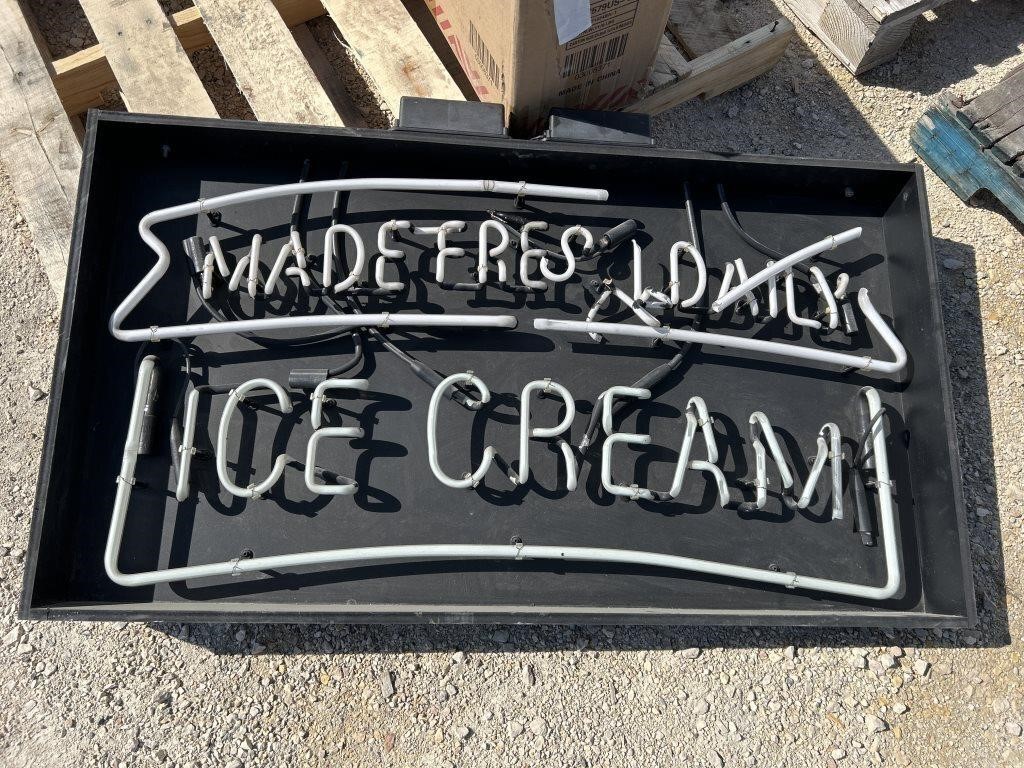 Made Fresh Daily Ice Cream neon sign damaged