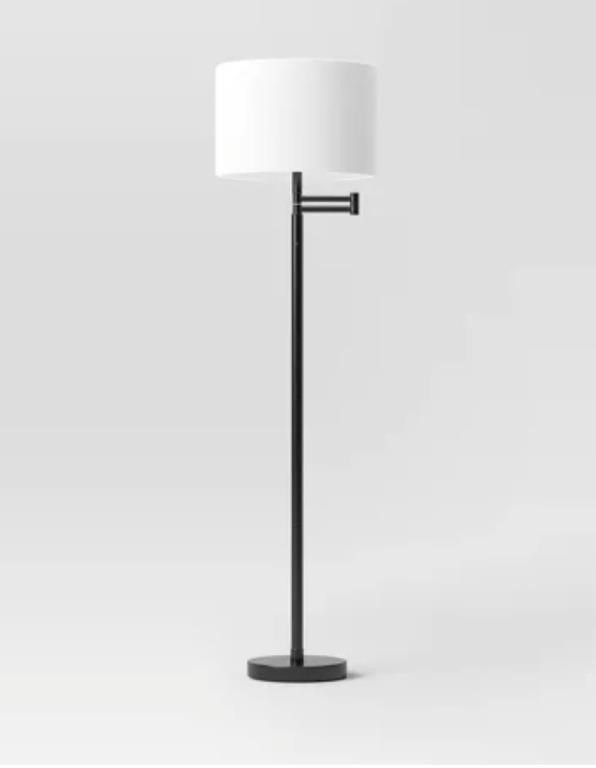 Metal Column Swing Arm Floor Lamp-Black & White