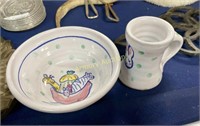 SIGNED HAND PAINTED POTTERY BOWL AND MUG