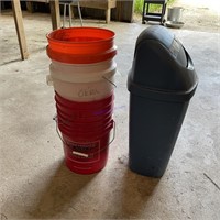 Lot of Buckets w/ Trash Receptacle