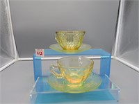 Yellow Depression Glass Cups and Saurcers
