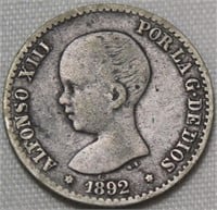Spain 1892 20 Centimos .81 Silver