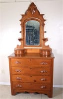 Victorian Pine Cottage Dresser w/ Mirror