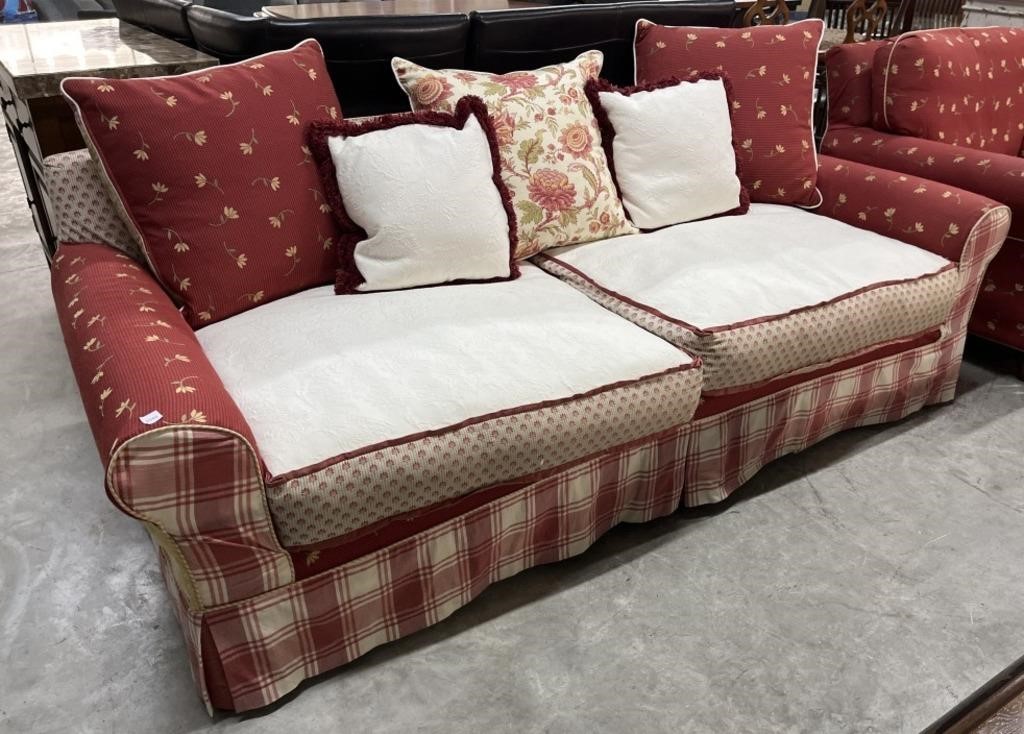 Multi Color Slipcover Sofa with Matching Pillows