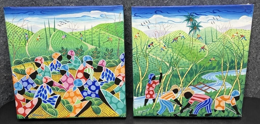 Pair, Working in the Fields, Signed Canvas