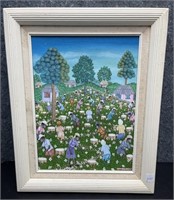 Cotton Farming signed Framed in White 
Height