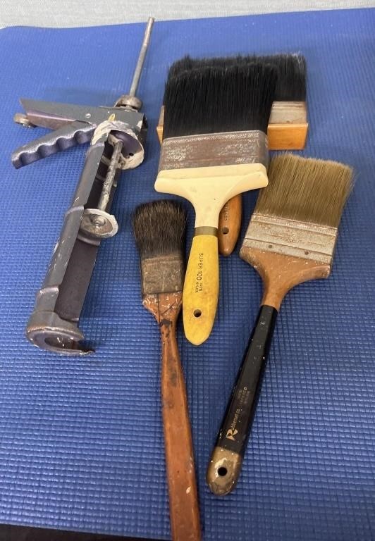 Assorted Tools , Paint Brushes , Wrenches, Caulk