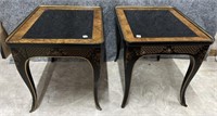 Pair of Asian Inspired Side Tables , Black Glass