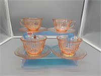 Pink Depression Glass Cups and Saucers