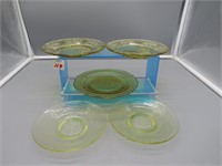 5 Yellow Depression Glass Assorted Plates