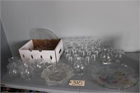 16 wine glasses, clear glass platters