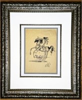 Salvador Dali Ink Sketch "Wild Ride" Horse & Rider