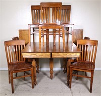 Oak Dining Table + 7 Chairs