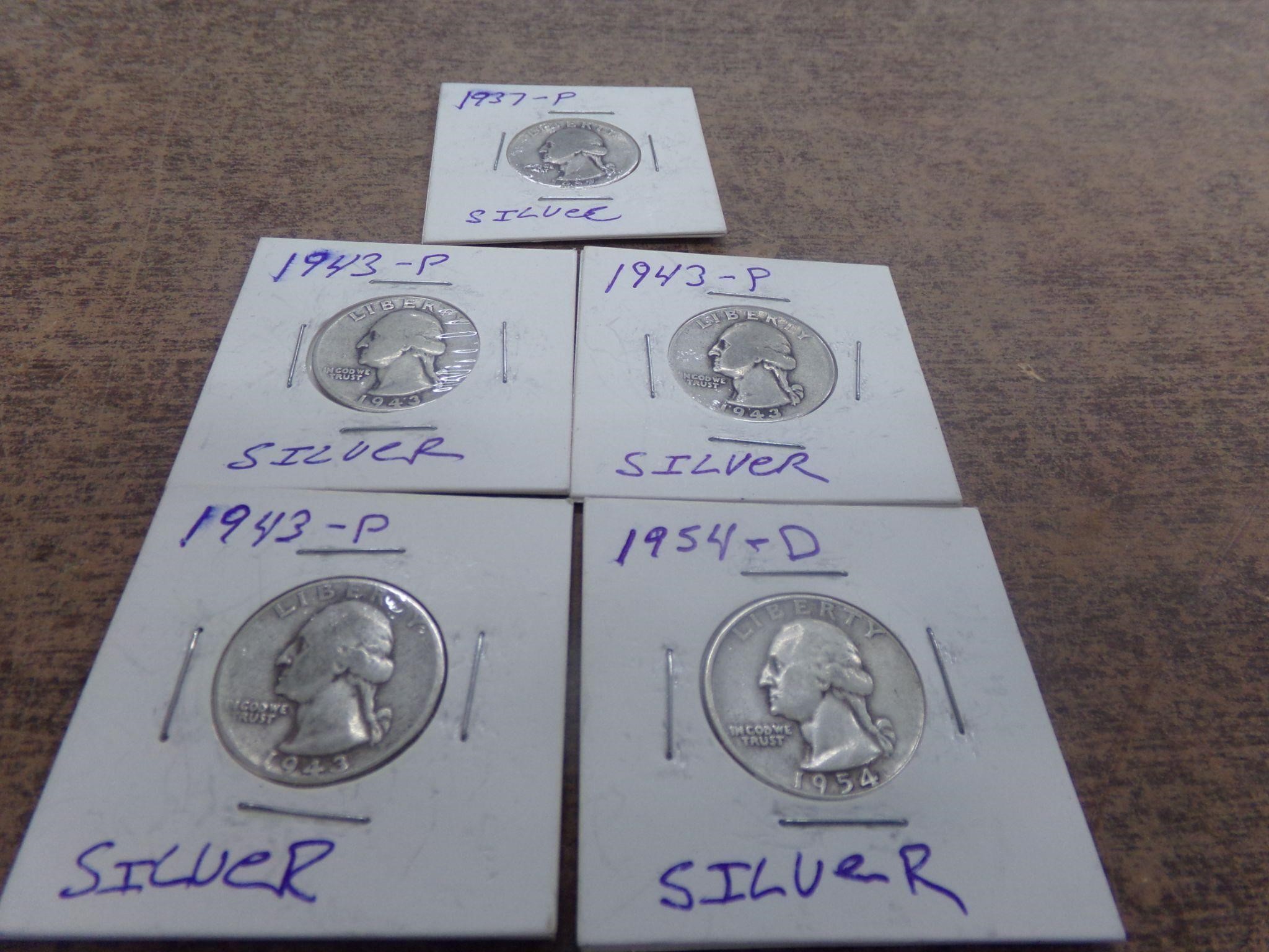 5- silver quarters 1937p-1954D