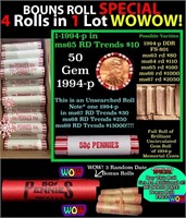 THIS AUCTION ONLY! BU Shotgun Lincoln 1c roll, 199