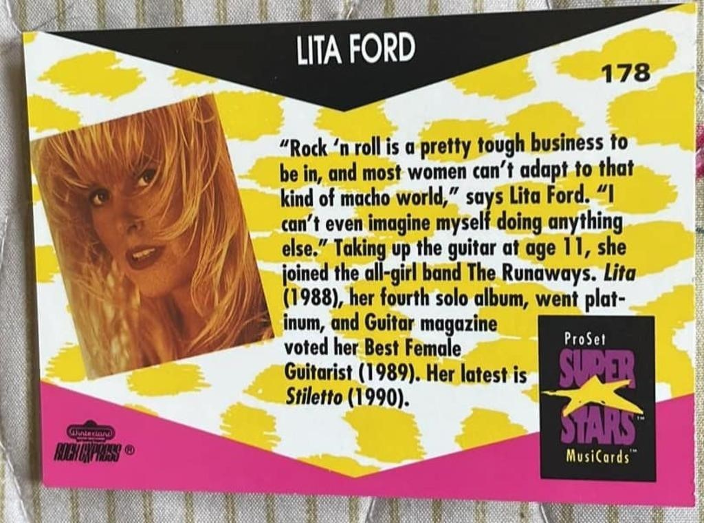 #178 Pro set super stars Lita ford Trading card