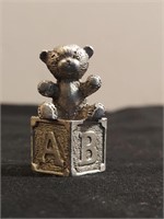 Pewter Teddy Bear On Letter Block Spoonique