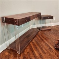 Modern Wood & Acrylic Table Pair