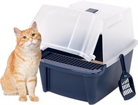 IRIS USA Large Split Hood Cat Litter Box  Navy