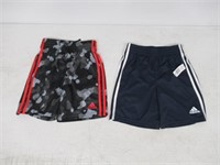 2-Pk Adidas Boy's SM Short, Blue and Camo Small
