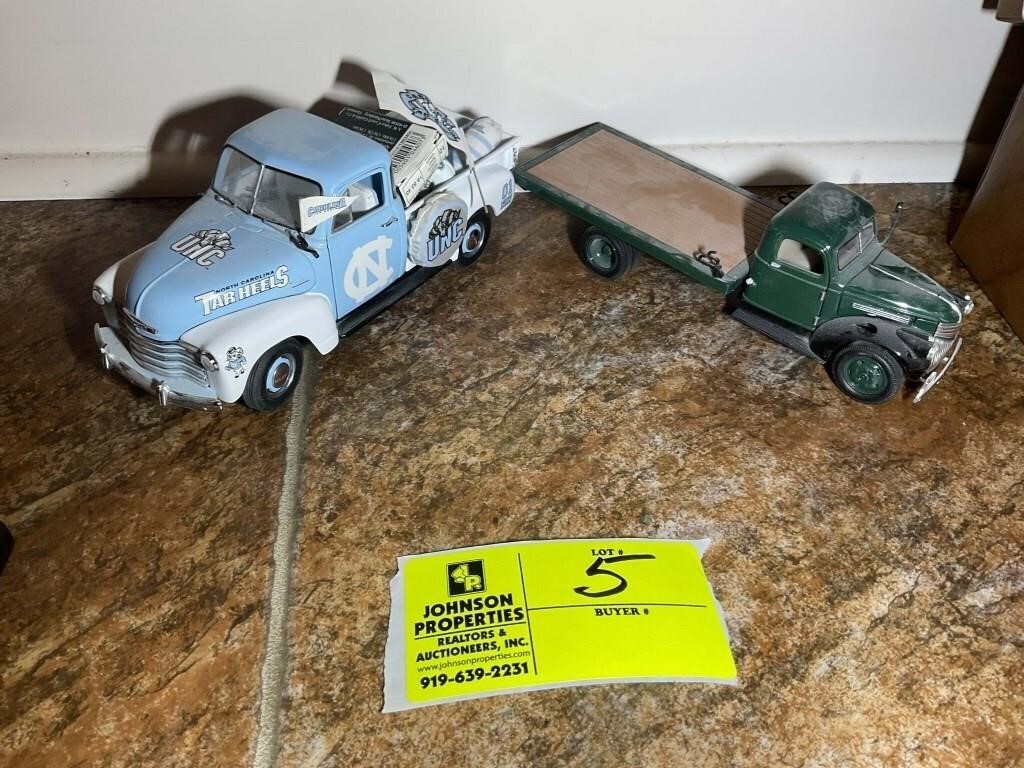 PAIR OF VINTAGE STYLE TRUCKS, ONE IS UNC THEMED