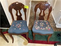 PAIR OF VINTAGE STYLE CARVED WOOD AND CROSS STITCH