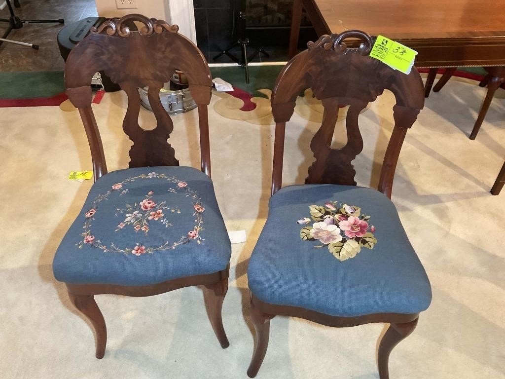 PAIR OF VINTAGE STYLE CARVED WOOD AND CROSS STITCH