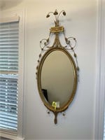 GOLD COLORED FRAMED OVAL MIRROR APPROX 20 IN W X 4
