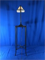 WROUGHT IRON W/ TILE TOP HALL TABLE & LAMP