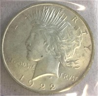 US 1922 AU Peace Silver Dollar