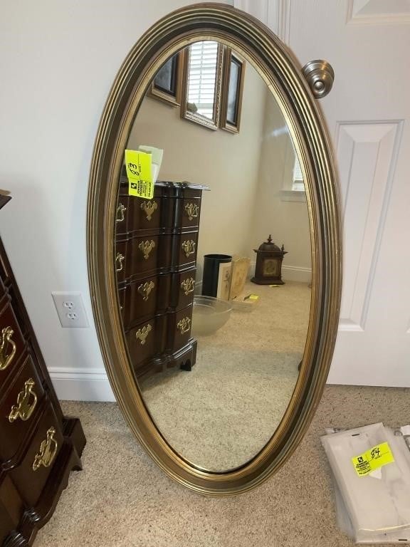OVAL STYLE HANGING MIRROR APPROX 22 IN X 44 IN