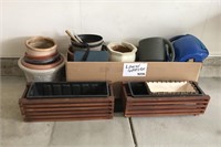 10+ PLANTERS, FLOWER BOXES, WATERIGN CANS, TOOLS