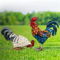 Metal Rooster Statues  Set of 2  Outdoor
