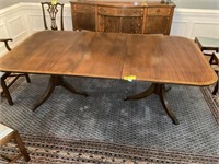 TWO PEDESTAL FINE DINING TABLE WITH INLAY, CLAW FE