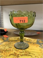 VTG GREEN GLASS PEDESTAL BOWL