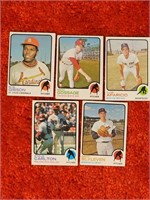 Lot of 5 1973 Topps Baseball Cards: Bob Gibson,