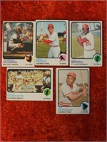 Lot of 5 Topps 1973 Baseball Cards: Thurman