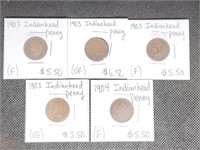 Lot of 5 Indian Head Pennies: 4- 1903 & 1904