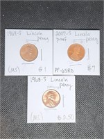 Lot of 3 Proof Lincoln Pennies