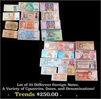 Lot of 25 Different Foreign Notes, A Variety of Co