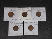 Lot of 5 Indian Head Pennies: 2- 1906 & 3- 1907
