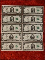 10- 2017 $2 Federal Reserve Notes Consecutive