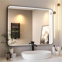 28x36 LED Bathroom Mirror  Black Frame