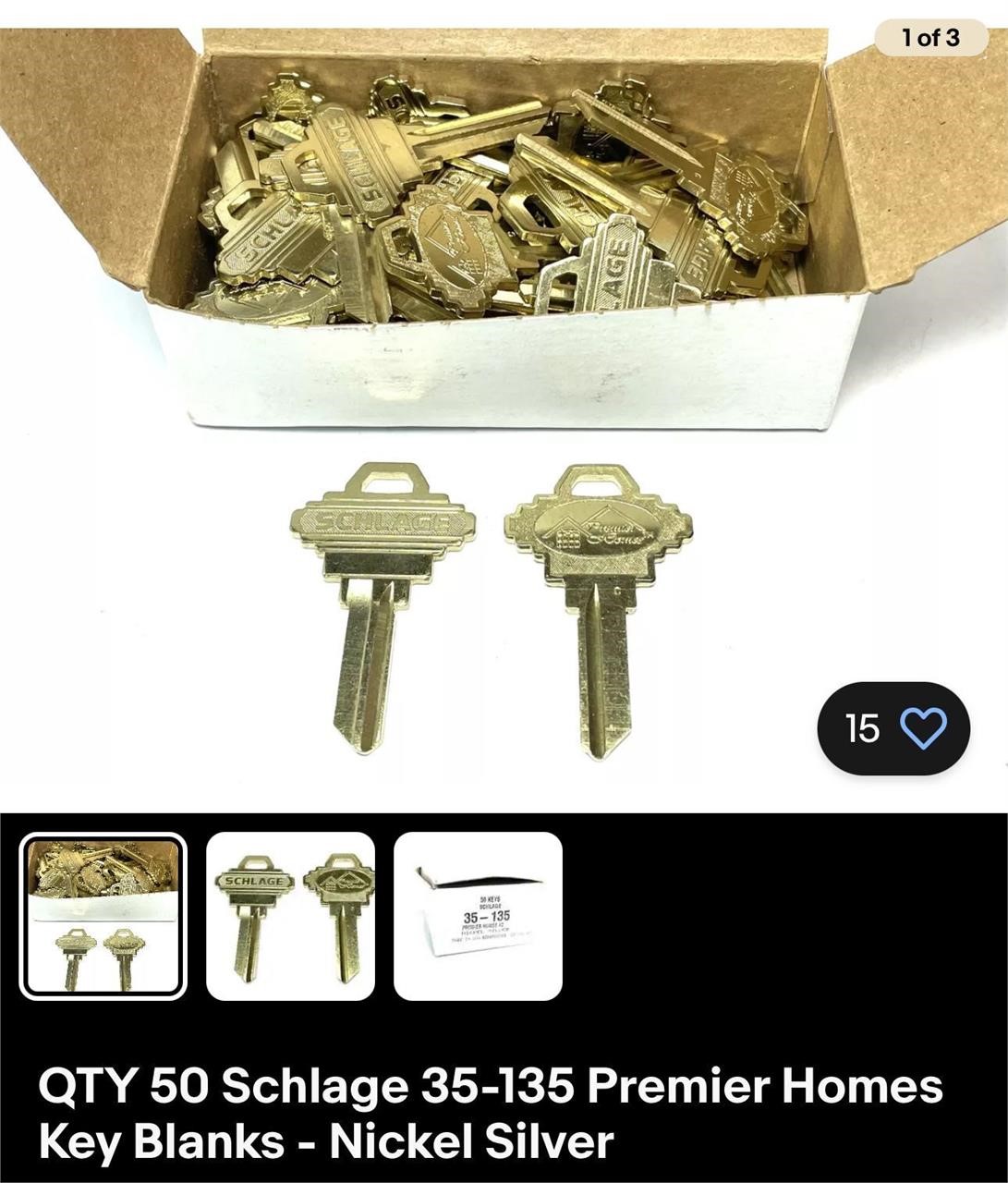 QTY 50 Schlage 35-135 Premier Homes Key Blanks