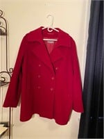 Red Wool Ladies Pea Coat - 1X