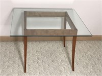 GLASS TOP TABLE W/ SOLID WOOD BASE