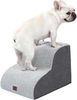 Grey Fleece Dog Stairs Ramp  2 Steps  Indoor