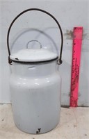 Vintage Enamel White Milk Container w/ Locking Lid